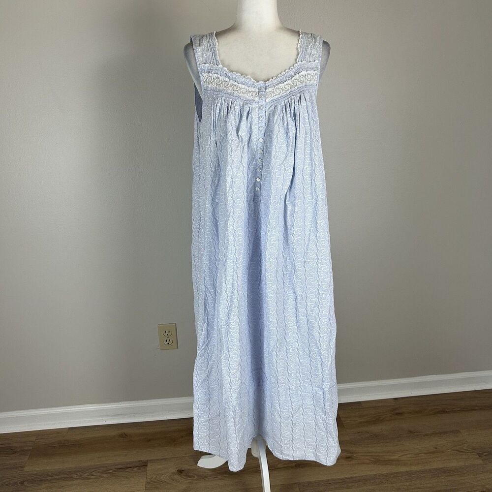 Eileen West Light Blue Lace-Trim Nightgown
